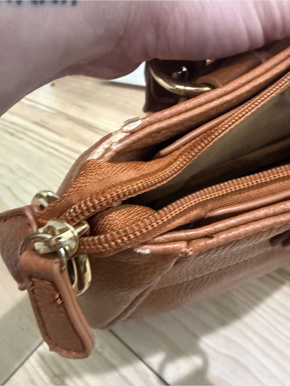 The Danbury Mint Monogram Structured Satchel Brown Faux Leather Top Handle Cross - Picture 3 of 9